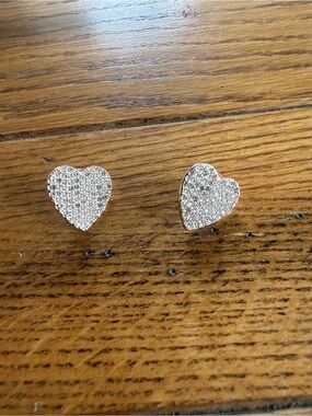 Sparkling Heart Stud Earrings - Silver Rhinestone